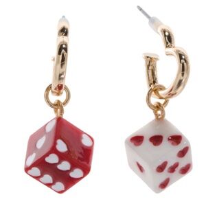 Betsey Johnson Dice Charm Huggie Heart Earrings New In Box